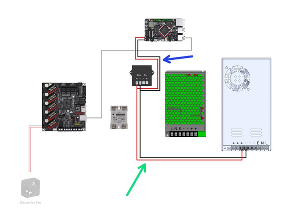 Wire the power converter and BTT Pi as shown.