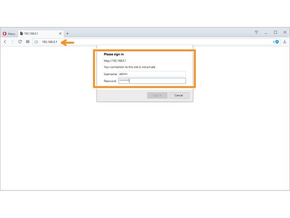 After entering the Default Gateway IP into your browser, you will be prompted for a username and password.