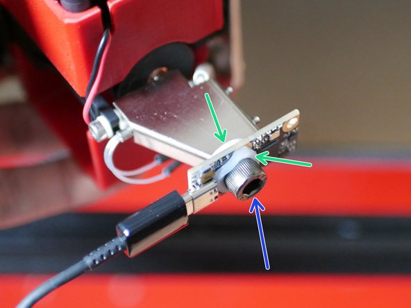 Use the Mainsail web interface or the touch screen to move the print head to roughly the centre and lower the print bed. Unscrew the nozzle and fix in its place the S2DW board using the included hardware.