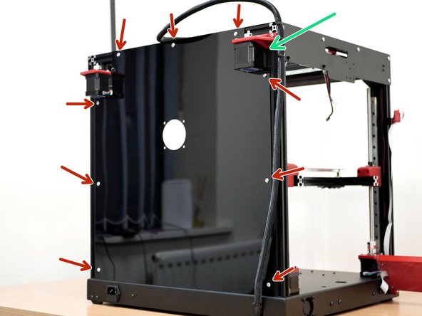 Fix the rear panel to the back of the printer with M4 x 6mm bolts and M4 T-nuts a shown.