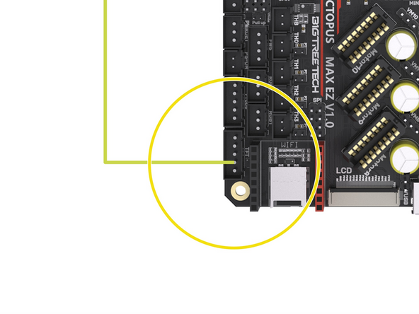 Connect the loose yellow cable from it to the control board as shown. It doesn't have a dedicated position on the control board so we will need to borrow a pin from a header that we are not currently using.