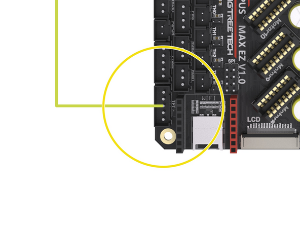 Connect the loose yellow cable from it to the control board as shown. It doesn't have a dedicated position on the control board so we will need to borrow a pin from a header that we are not currently using.