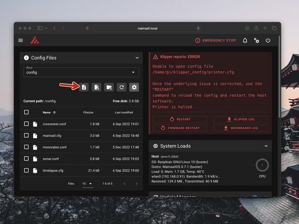 In the config files section, click on upload.