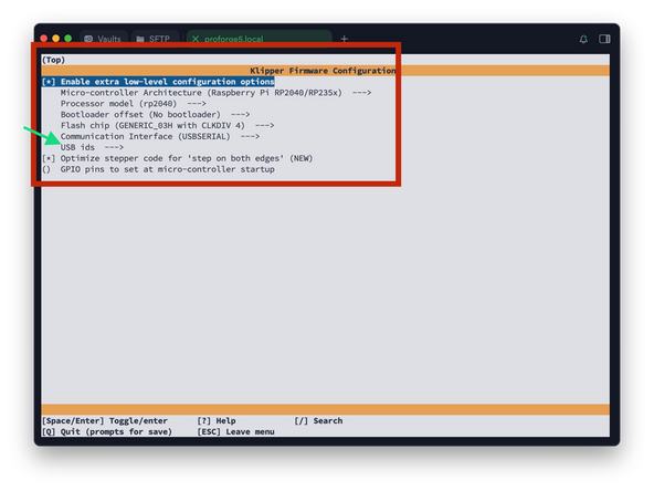 You should now see a config menu, use the arrow keys on your keyboard to match the options selected in the image.
