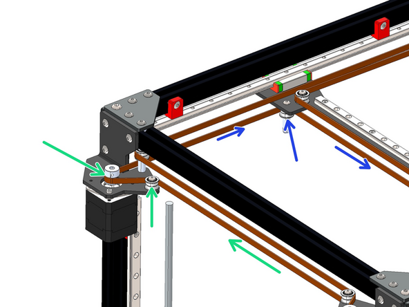 Feed the belt around the idler  and pulley on the front right motor bracket.