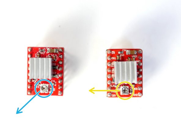 Prepare two of the A4988 Stepper Drivers by removing them from their packaging and sticking the heatsink to the black chip.