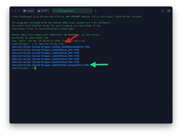 Use Termius to SSH back into the printer in order to retrieve the boards serial id.