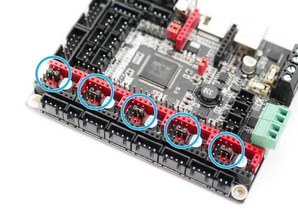 Make sure the jumpers under the steppers are positioned as shown.