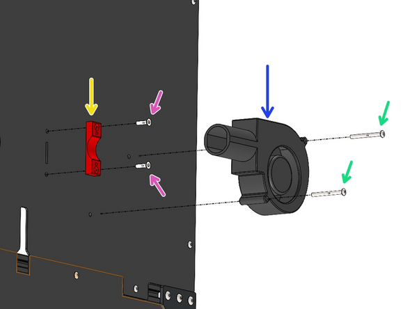 Fix onto the rear roof panel the part cooling fan and bracket: