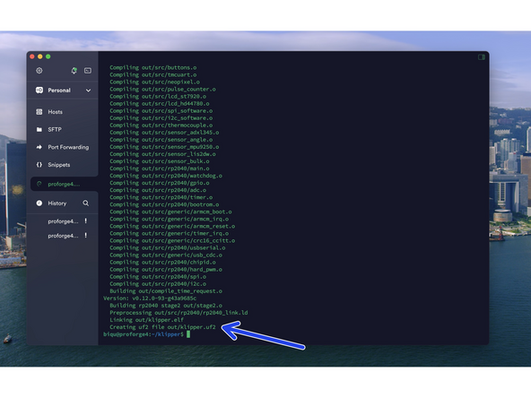 You should see file out/klipper.uf2 when done.