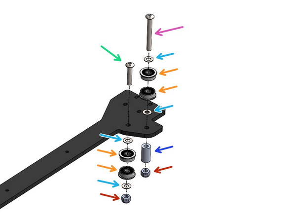 Next build the other two idlers on the other side of the gantry, again make sure that the orientation matches the image.