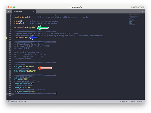 The Flashed SD card should now show up named BOOT, go to it and open the system.cfg file.