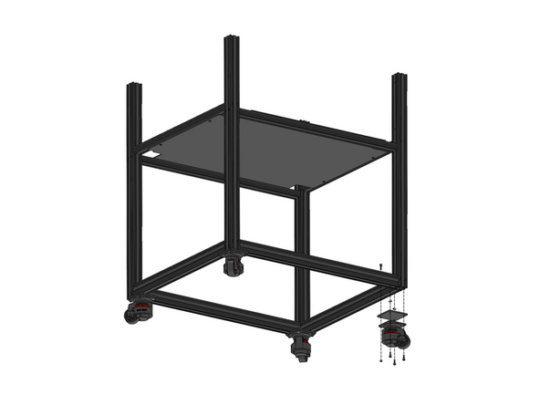 Install the four wheels to the bottom of the frame assembly.