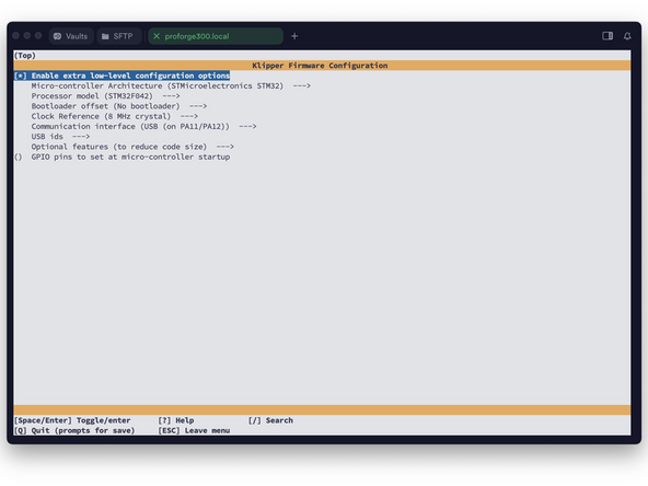 After opening the config menu, use the arrow keys on your keyboard to match the options selected in the image.