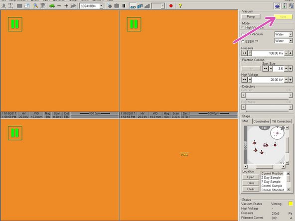 Prior to loading a sample, the chamber must be vented.