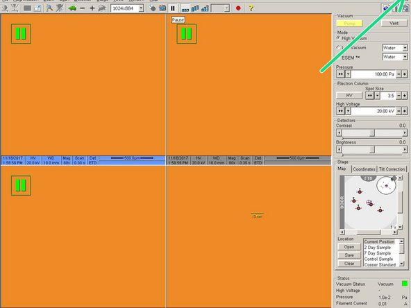 To log off the microscope software, close the operating software window by clicking the &quot;X&quot; in the upper right hand corner.