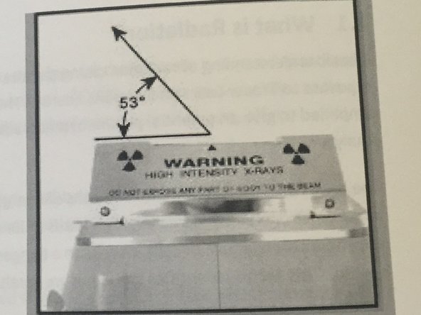 X-ray concentration is at its strongest at a 53° incident angle from the examination window to the users' left (as viewed from the users' perspective).