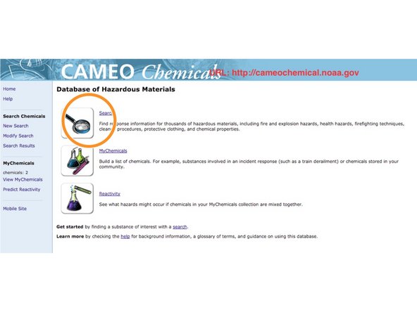 After choosing a Reactivity Group,  the Home page,  initiate a Search for your chemical.