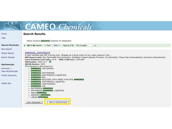 Add to MyChemicals
