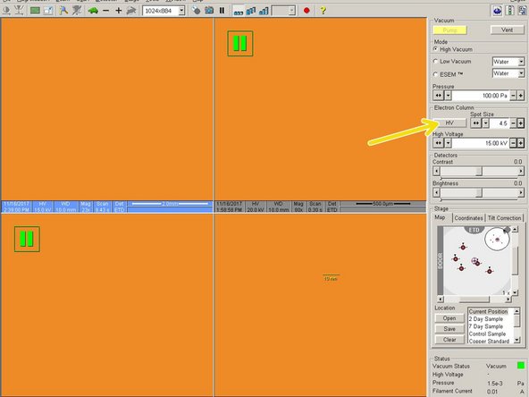Click the &quot;HV&quot; Button. It will become yellow after clicking.