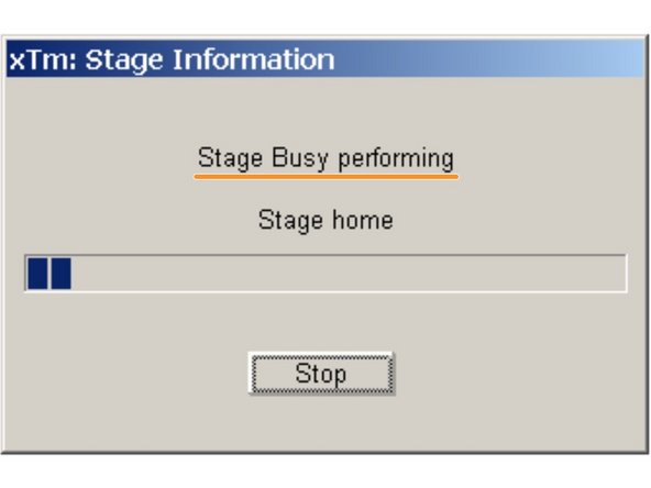 Before clicking yes to homing the stage, make sure the lower right window is NOT paused.