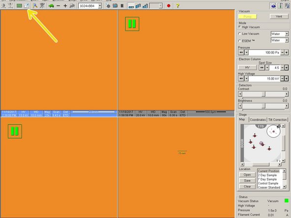 Find a point of contrast in the viewing area, and click the small square button. A smaller viewing square will appear on the screen.