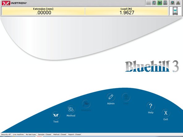 The software will not initialize if the Instron Tensile Testing Machine is not switched on.