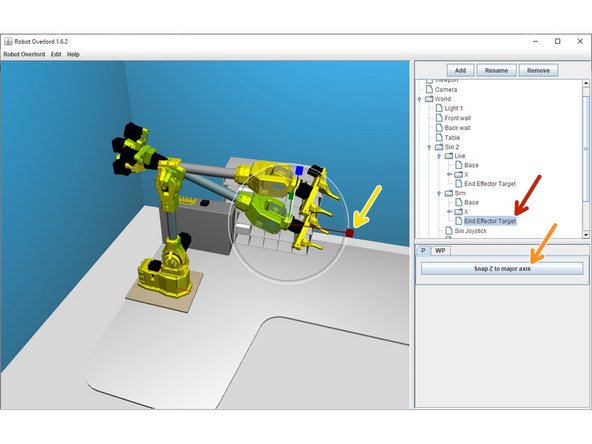 Select World &gt; Sixi 2 &gt; Sim&gt; End Effector Target.  Handles will appear in the 3D scene at the hand.
