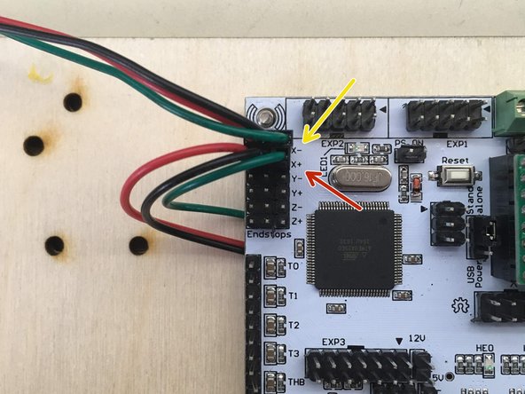 Put the RUMBA board on the screws and thread and tighten M3 hex nylock nuts onto the three screws circled.  The fourth is not required.