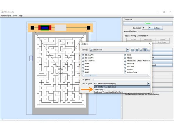 At the bottom of the save dialog change the Files of Type to GCODE (ngc).  Save your file to the SD card.