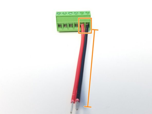 Use the shorter 18AWG 2-pin power cable and attach it to big 6-pin screw terminal