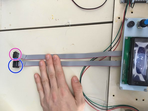 The left most cable coming from the LCD display goes into the right most set of pins, as displayed