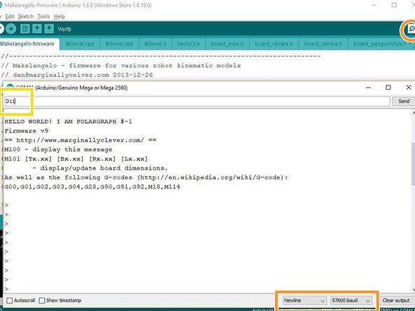 Click the Serial Window icon in the top right (looks like a magnifying glass)