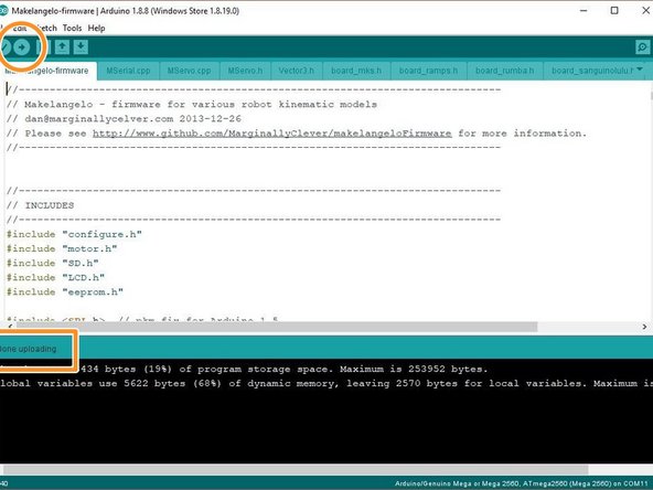 Click the upload button.  The app will say &quot;Compiling...&quot; and then &quot;Uploading...&quot;
