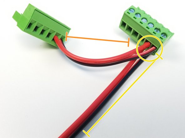 Attach the other end of the shorter 18AWG cable and one end of the longer 18AWG to another 6-pin screw terminal