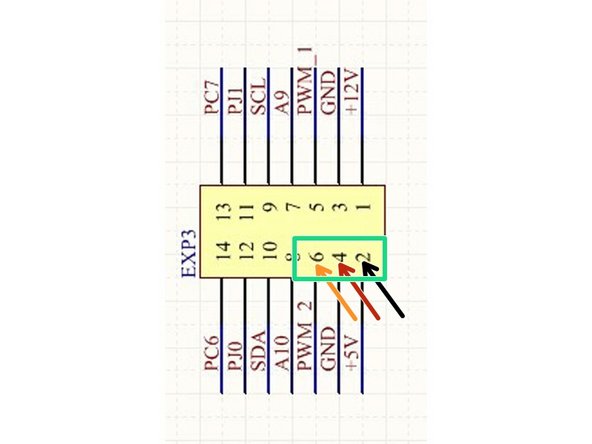 Note the black arrow head pointing to EXP3 pin 1.