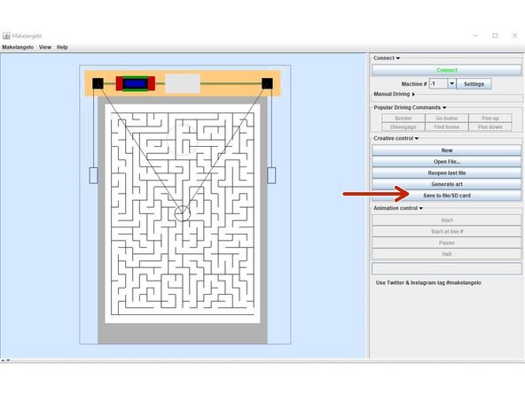 Put your SD card in your computer and click save to file/SD card in the Makelangelo Software.