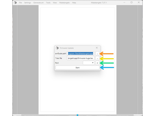 Connect the USB cable to the robot on the left side of the motherboard.  Turn on power.  Click the turning arrow button to the right of "port".  A COM port should appear in the dropdown box.