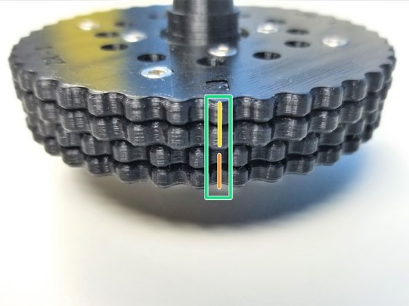 T is aligned in between 2 teeth of the Top Rotor while B is aligned to the middle of a tooth