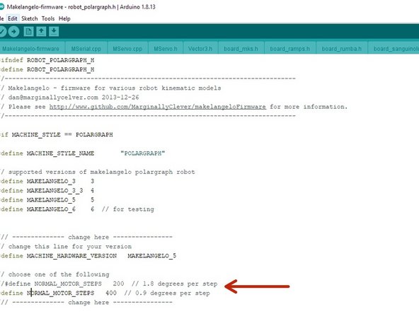 Some older Makelangelos had motors with 400 steps per turn (0.9deg/step).  Newer machines have 200 step per turn.