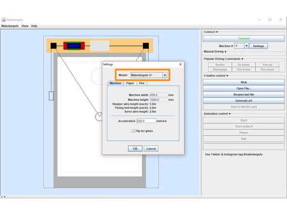 Change the Model to your machine version.