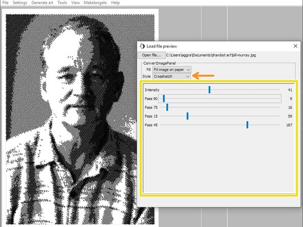 The Style list lets you choose one of several image-to-line converters.