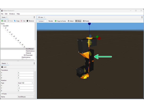Starting from the first joint, locate the DHParameter node.