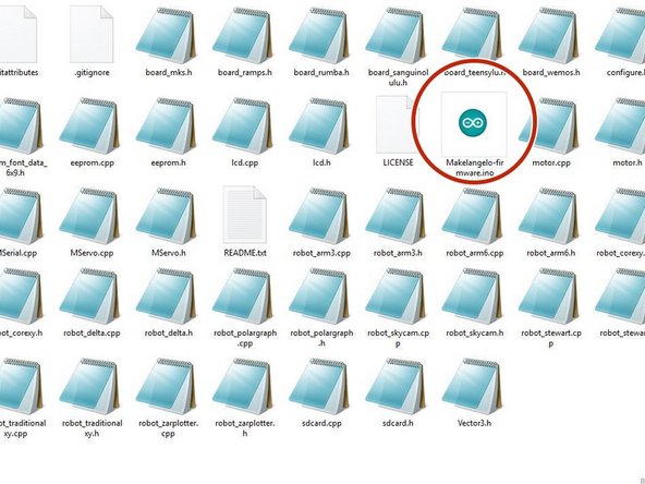 Extract the zip file downloaded from the link into a folder called Makelangelo-firmware.  Double check the exact spelling, including the hyphen -.