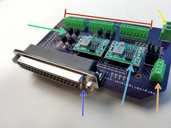 This custom Arduino Mega Shield can be ordered directly and contains the following parts: