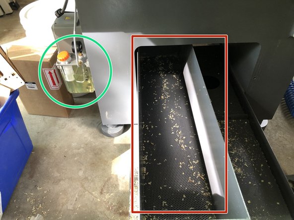 Inspect the tray under the machine to make sure the last user cleaned out the swarf.