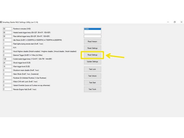 Click read settings to and confirm that the current settings match desired parameters