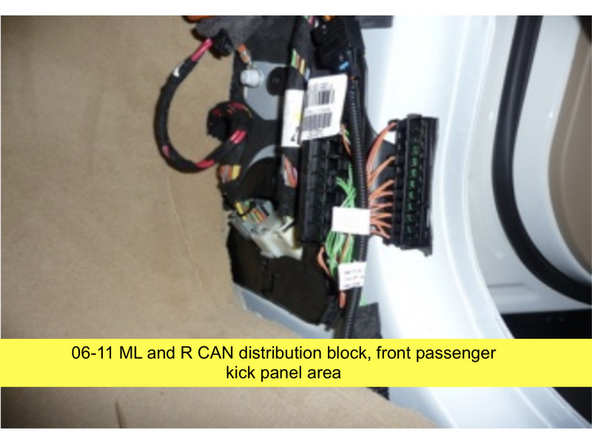 Locate the Keyless Go CAN distribution block. Distribution block is a row of connectors with brown and brown/red OEM wires