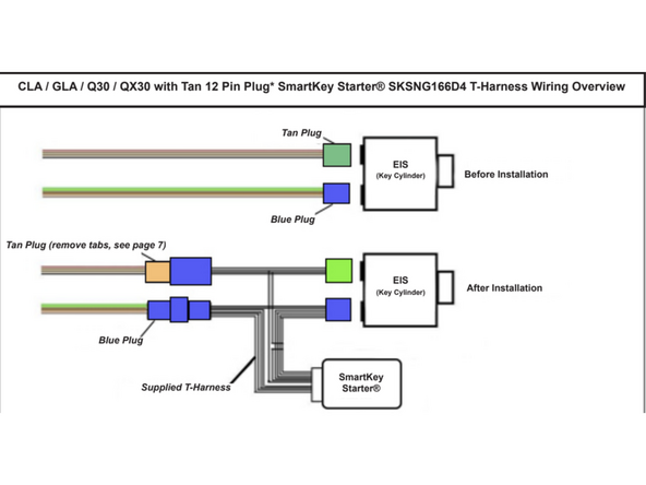 Connect provided green 12-pin connector from T-harness to EIS where green or tan OEM connector was removed