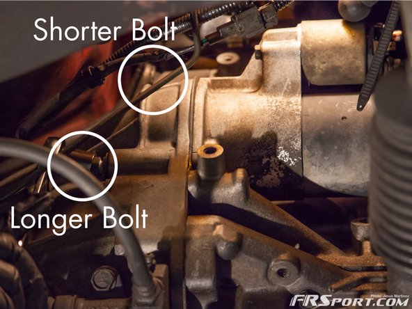 As seen on the images the two bolts are located on the left side of the starter. We have them circled here.